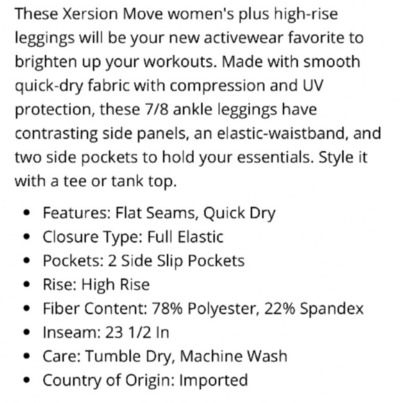 Xersion Women's Plus Size Pink High Rise Quick Dry 7/8 Ankle Leggings 1X 2X 3X - Picture 4 of 10